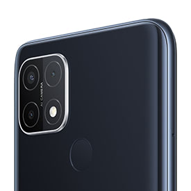 OPPO A15 Dynamic Black cropped rear view angled