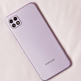 Back of Samsung Galaxy A22 5G in Violet