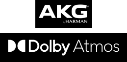 AKG by Harman, and Dolby Atomos logos