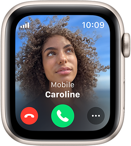 Apple Watch SE displaying incoming phone call with caller’s picture and name.